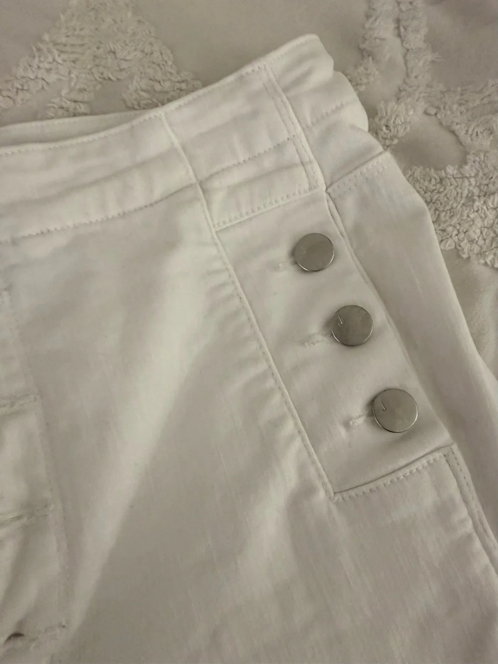 J Brand White High-Rise Button-Detail Jeans
